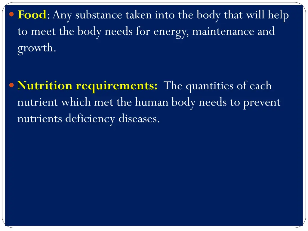 food any substance taken into the body that will