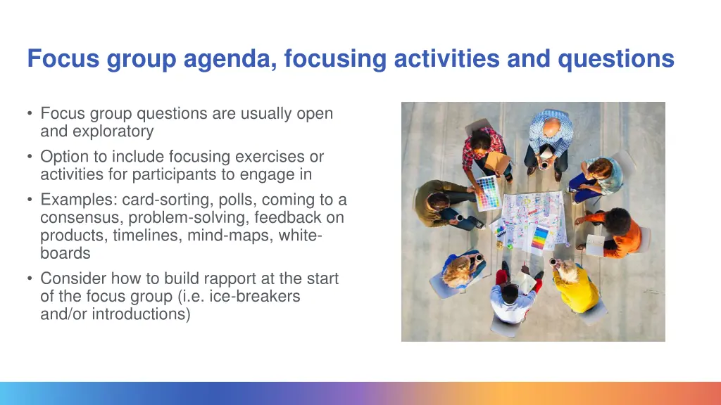 focus group agenda focusing activities