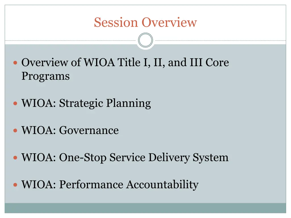 session overview