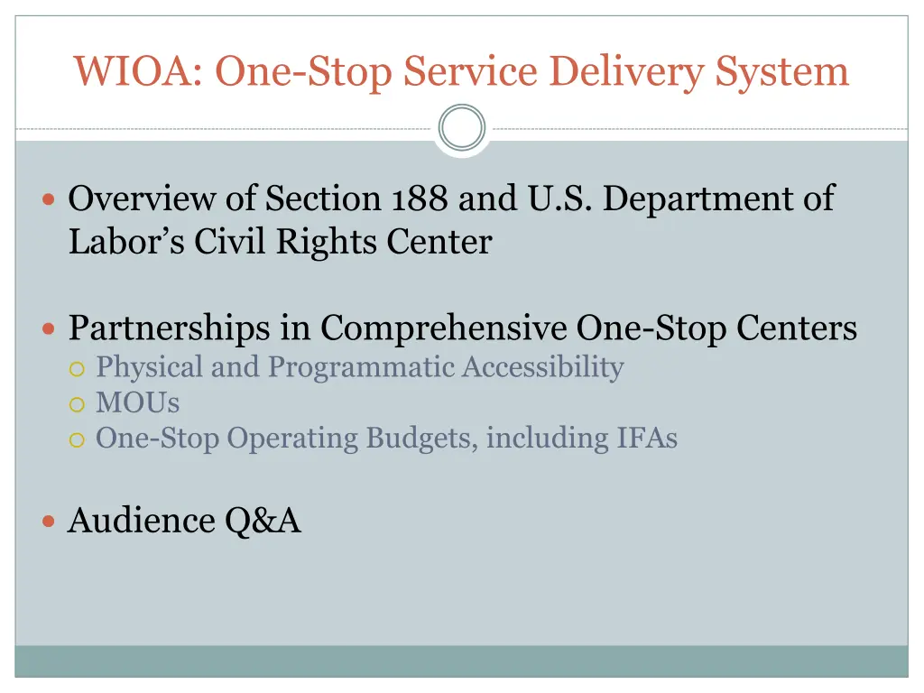 wioa one stop service delivery system