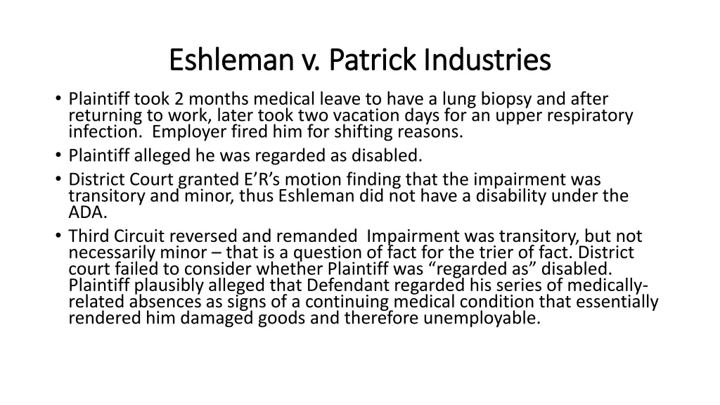 eshleman v patrick industries eshleman v patrick
