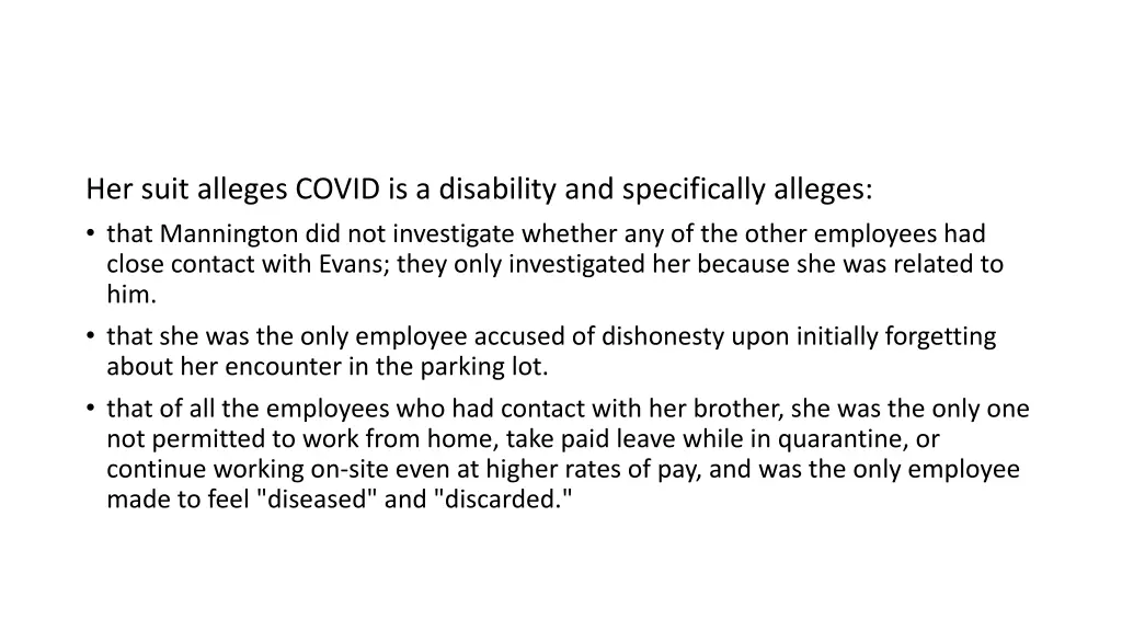 her suit alleges covid is a disability