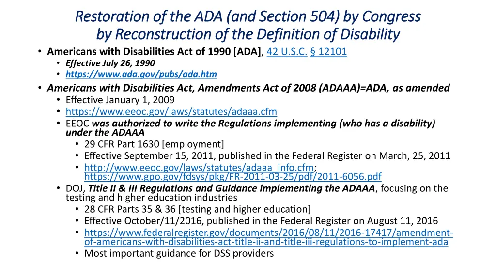 restoration of the ada and section