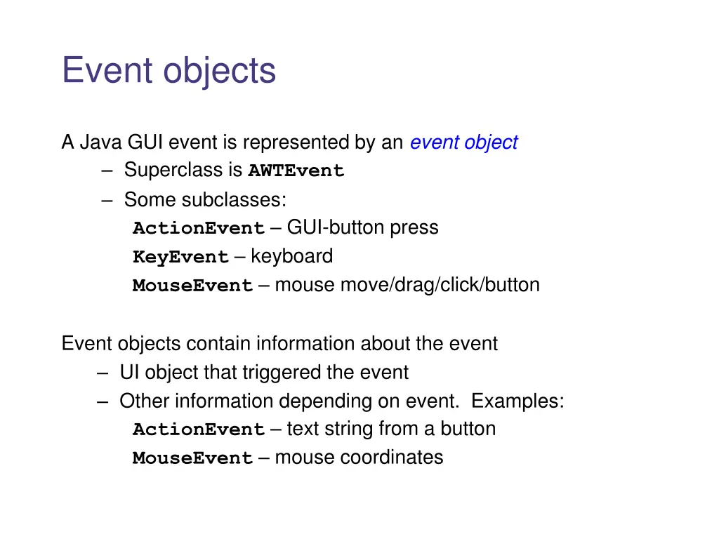 event objects