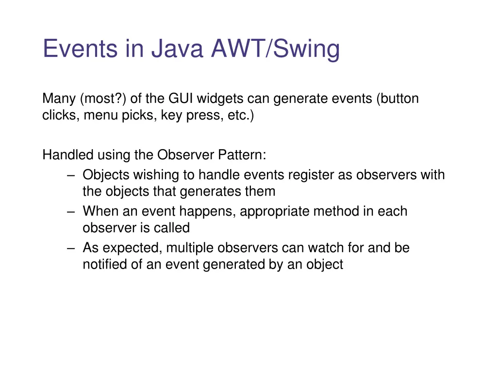 events in java awt swing