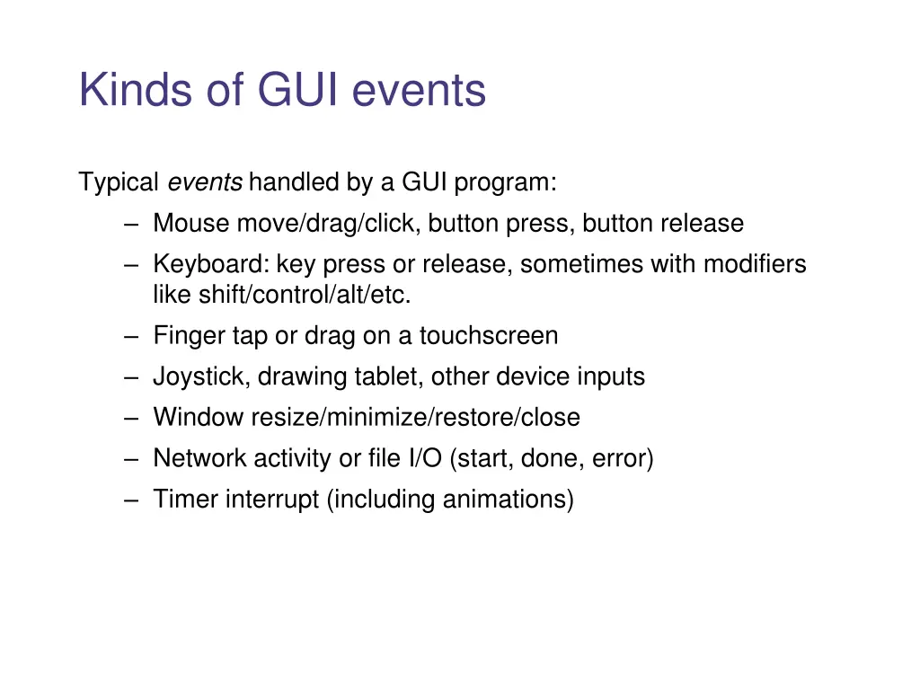 kinds of gui events