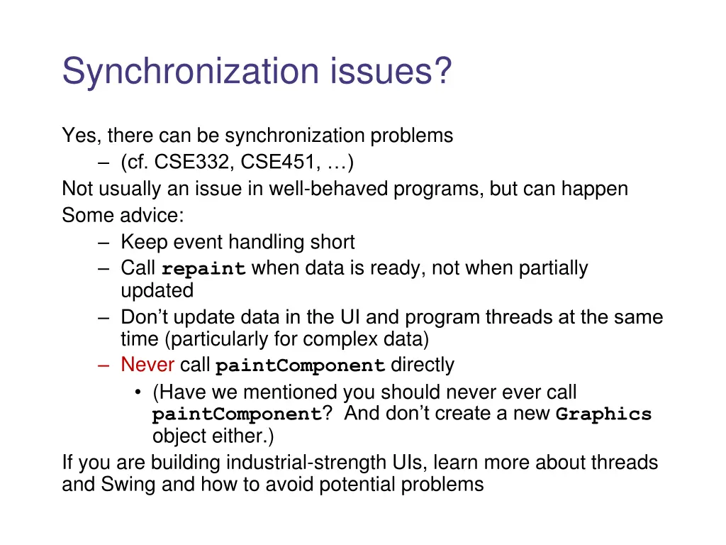 synchronization issues