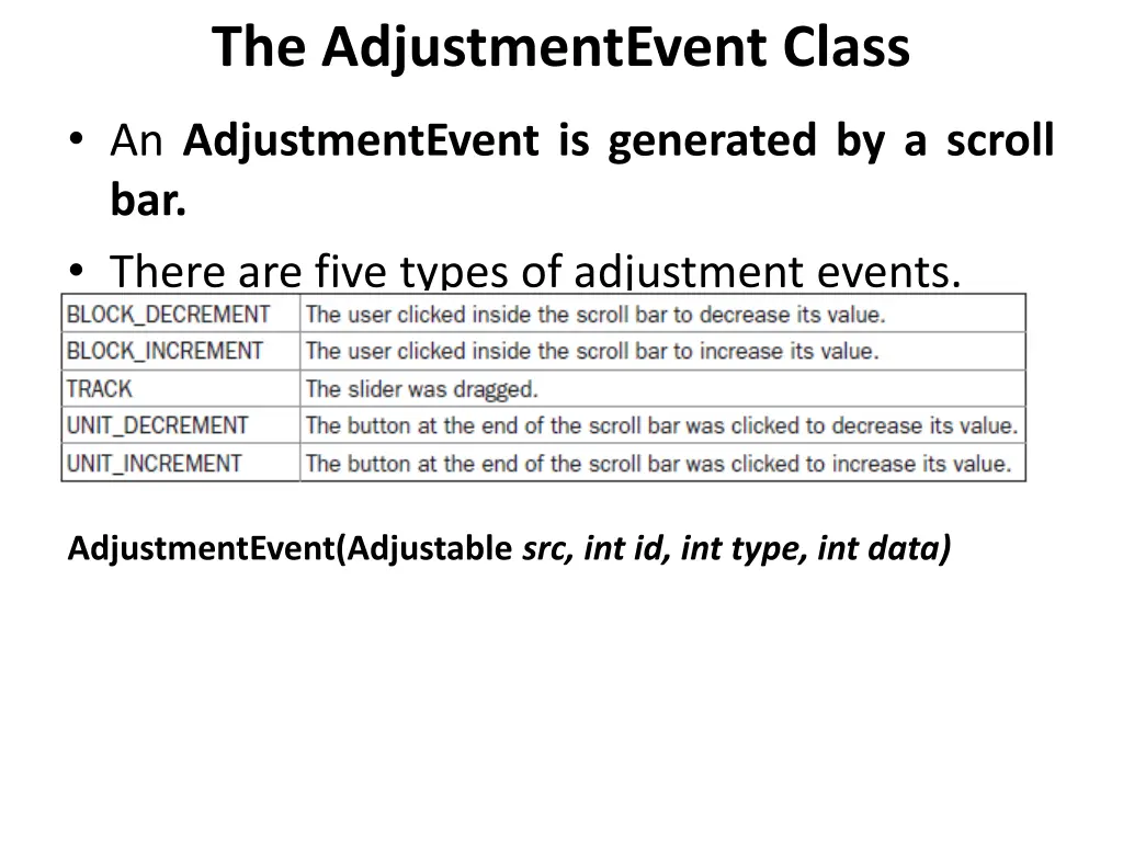 the adjustmentevent class