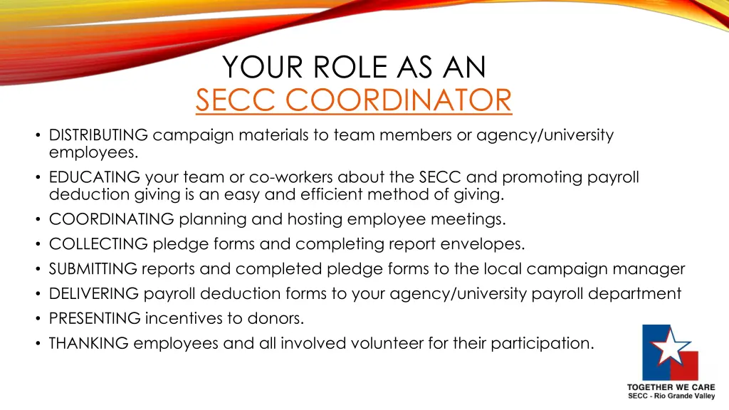 your role as an secc coordinator