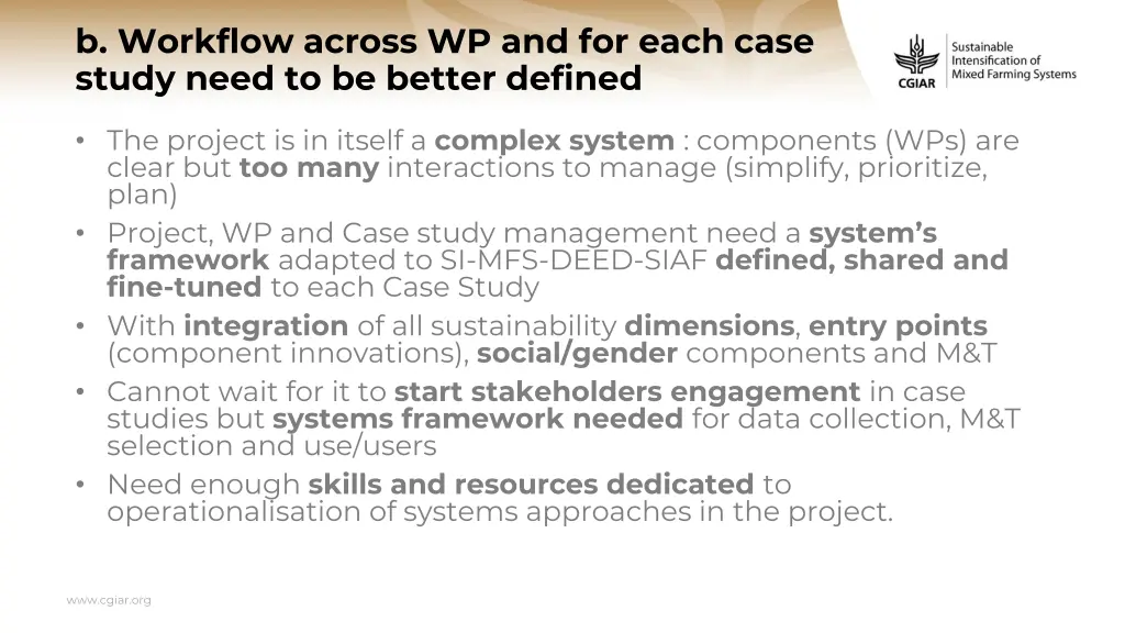 b workflow across wp and for each case study need