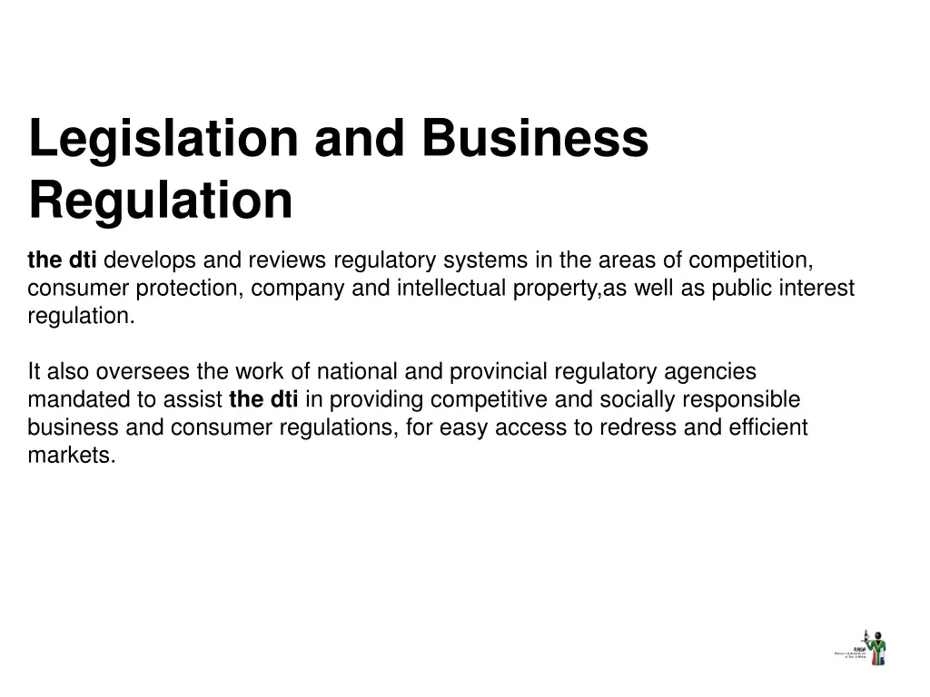 legislation and business regulation