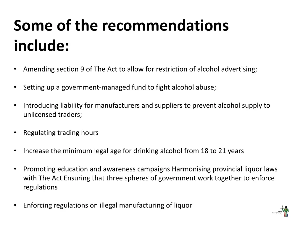 some of the recommendations include