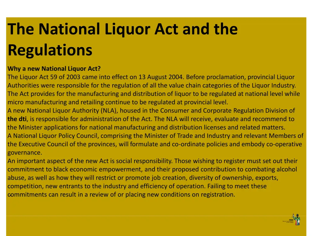 the national liquor act and the regulations 1