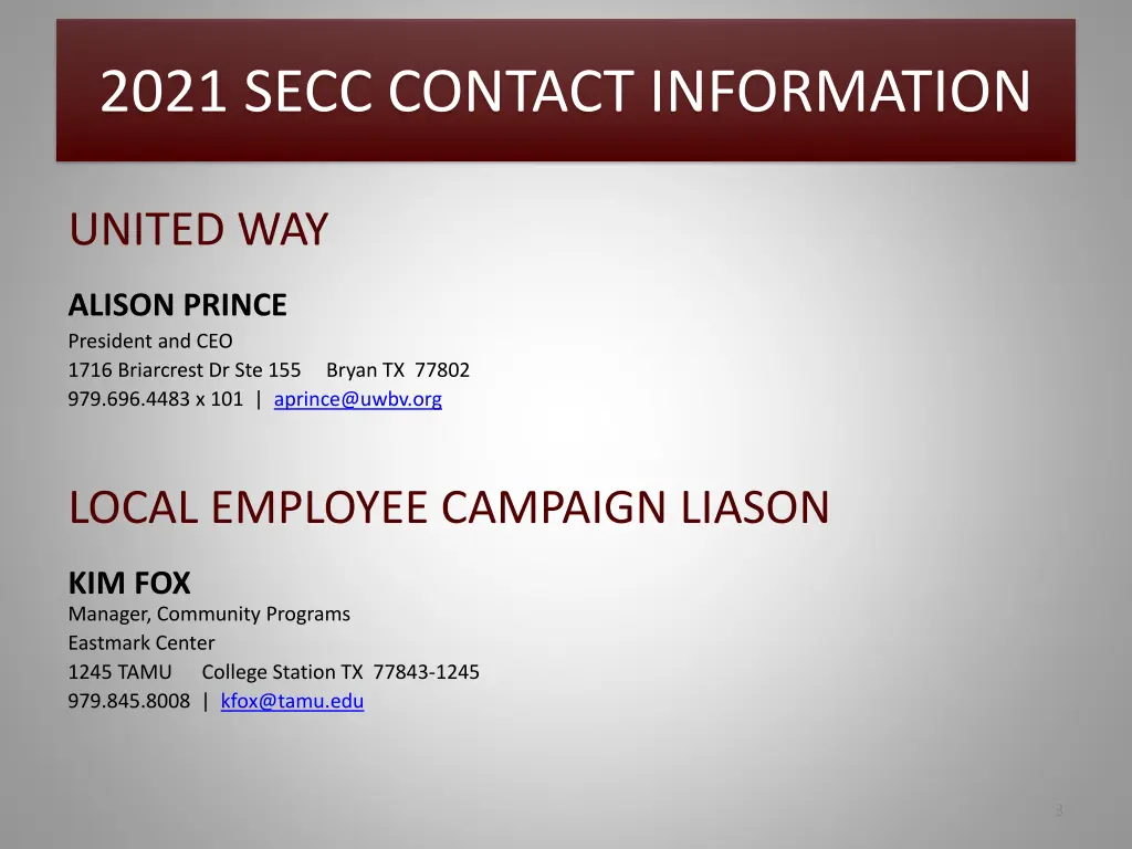 2021 secc contact information