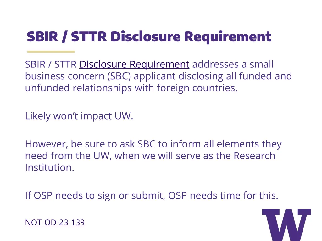 sbir sttr disclosure requirement