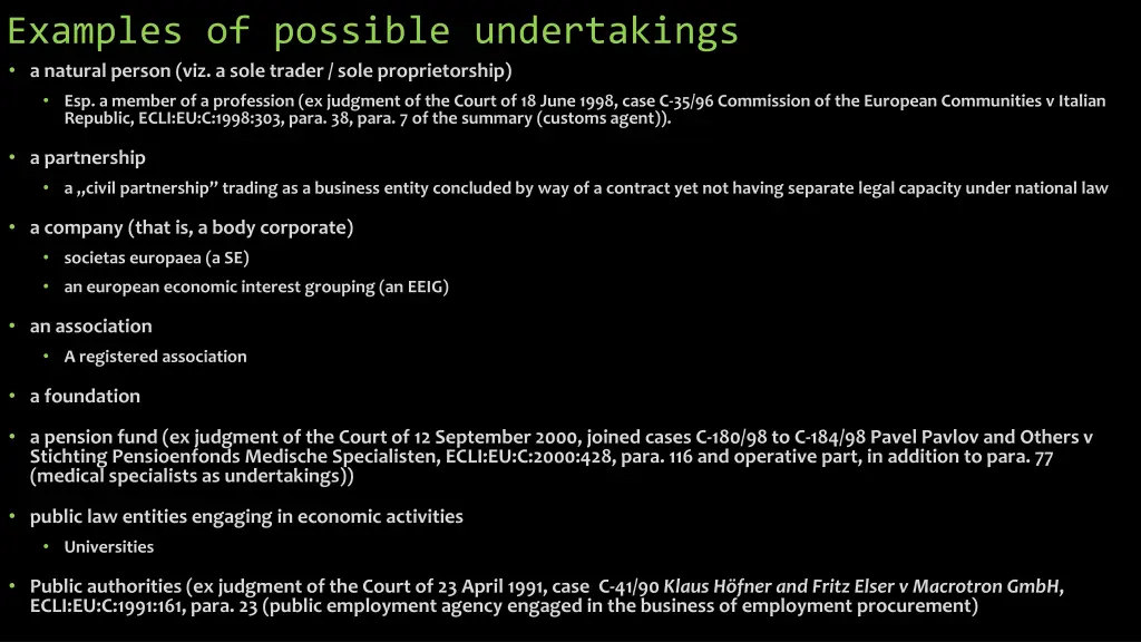 examples of possible undertakings a natural