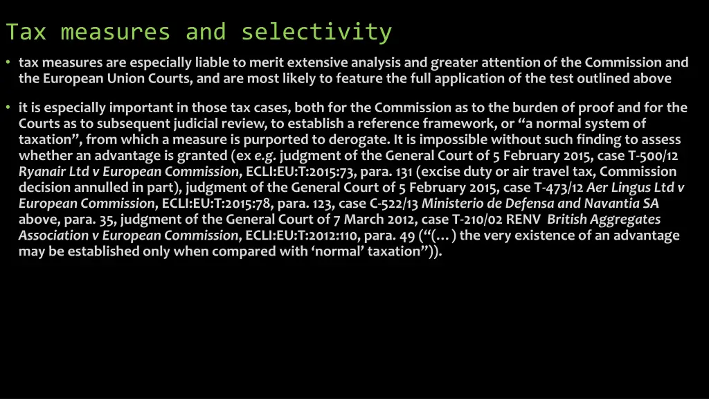tax measures and selectivity