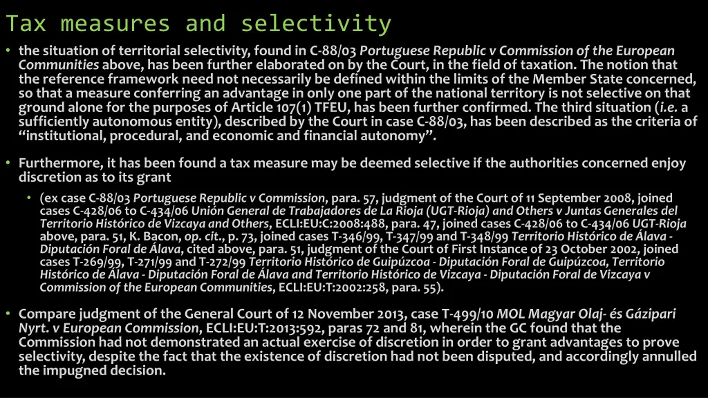 tax measures and selectivity the situation