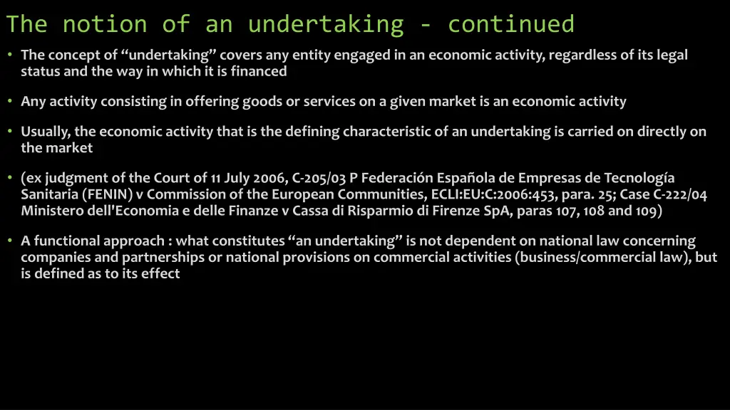 the notion of an undertaking continued