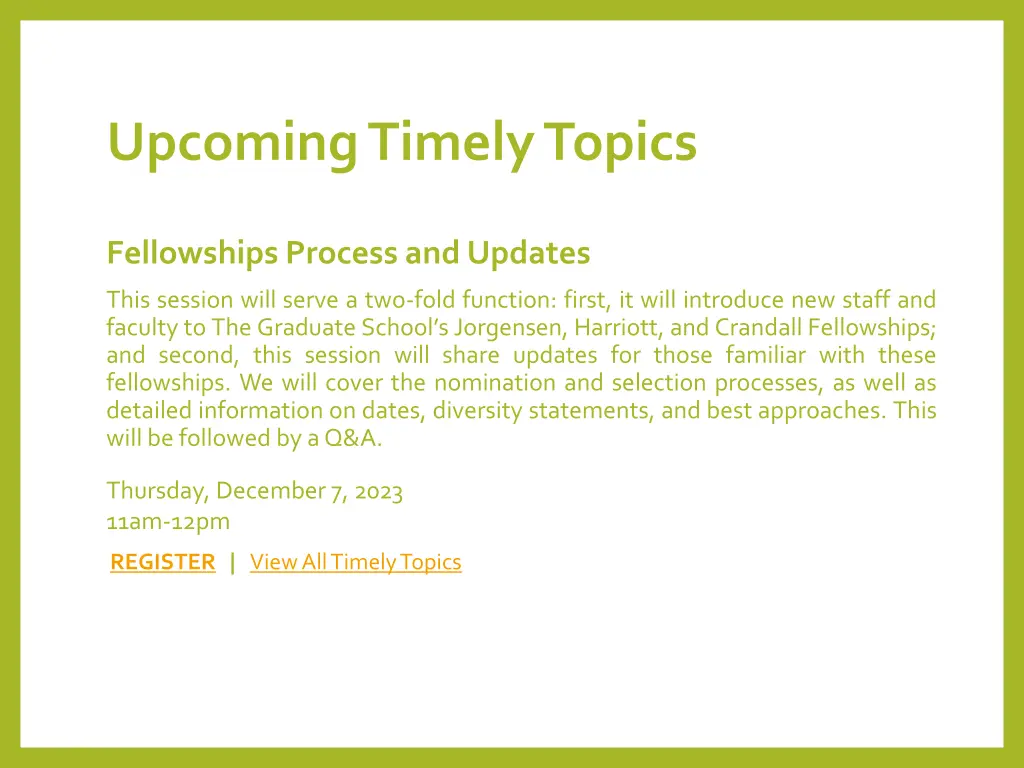 upcoming timely topics