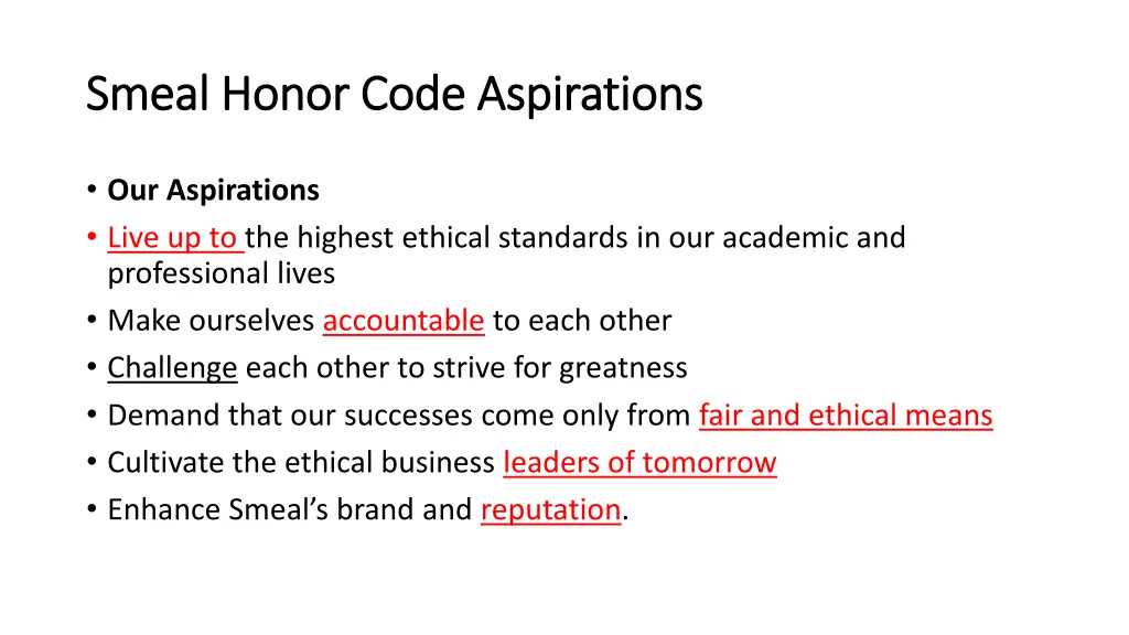 smeal smeal honor code aspirations honor code