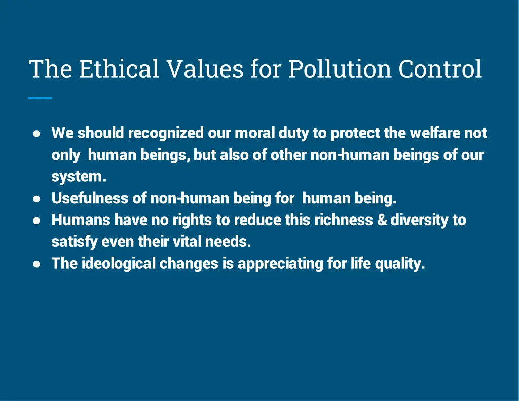 the ethical values for pollution control