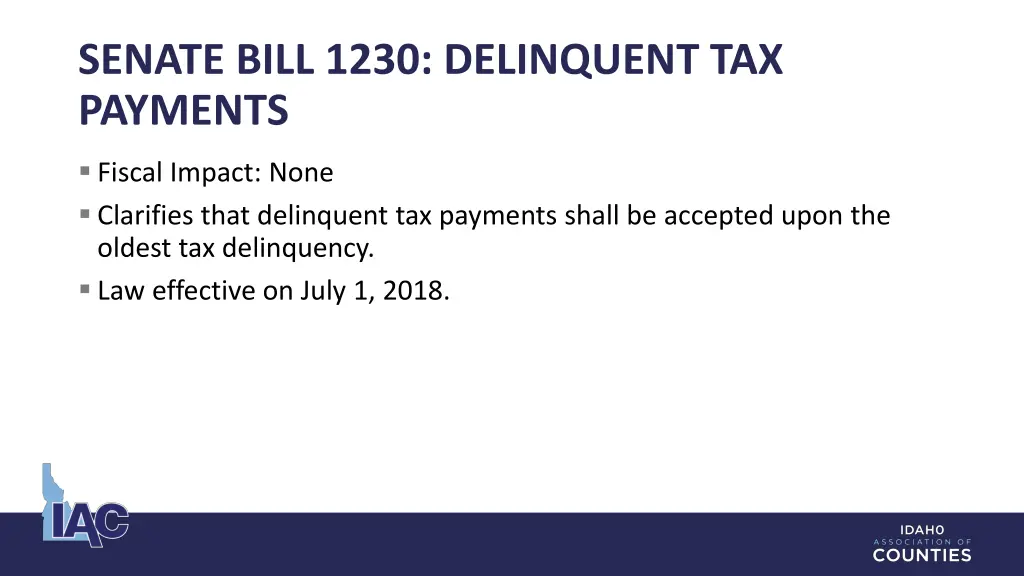 senate bill 1230 delinquent tax payments
