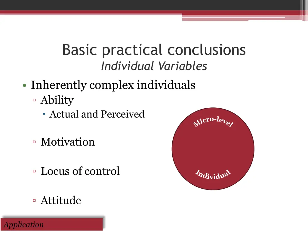 basic practical conclusions individual variables