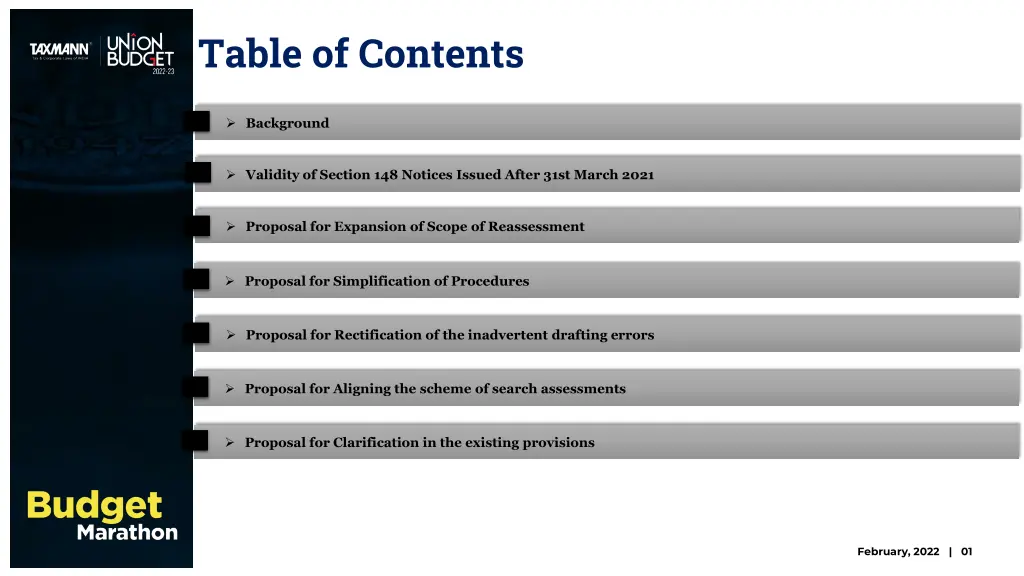 table of contents