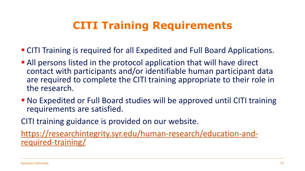 citi training requirements