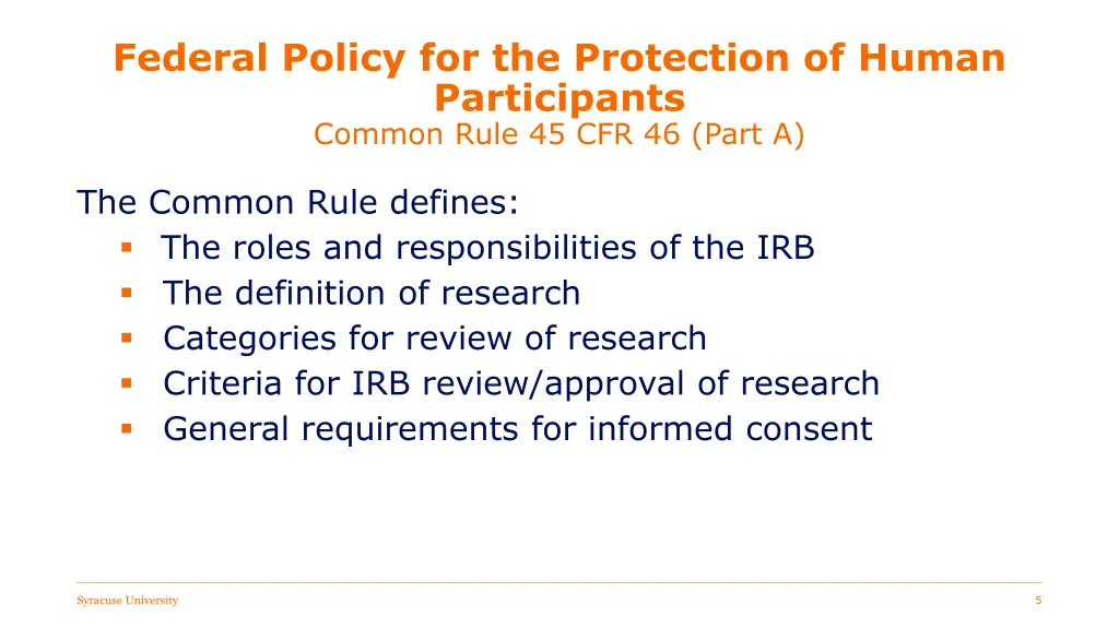 federal policy for the protection of human