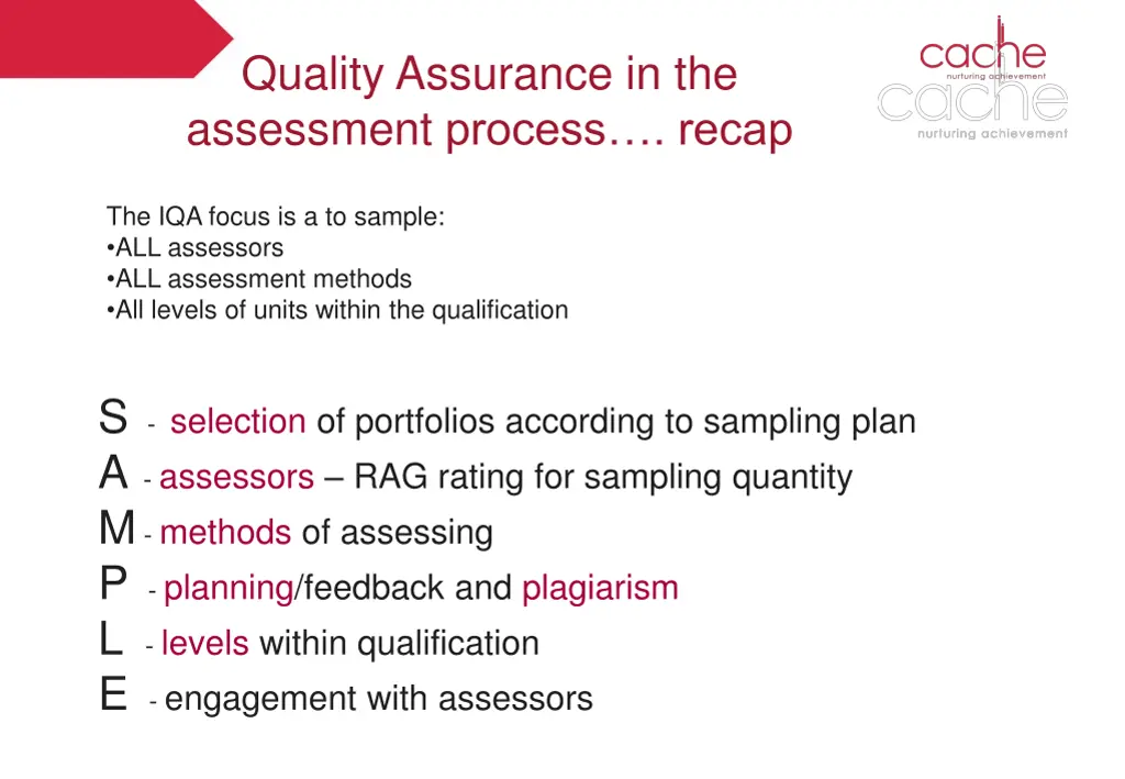 quality assurance in the assessment process recap