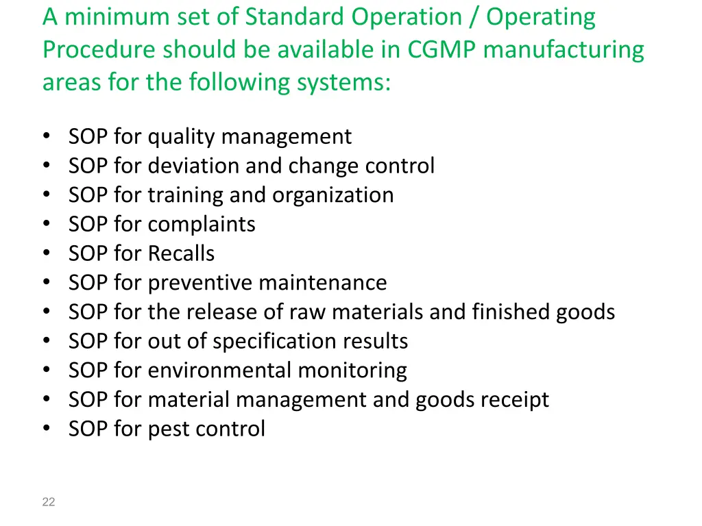 a minimum set of standard operation operating