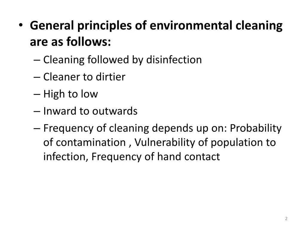 general principles of environmental cleaning