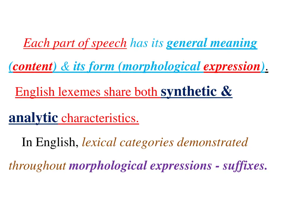 each part of speech has its general meaning