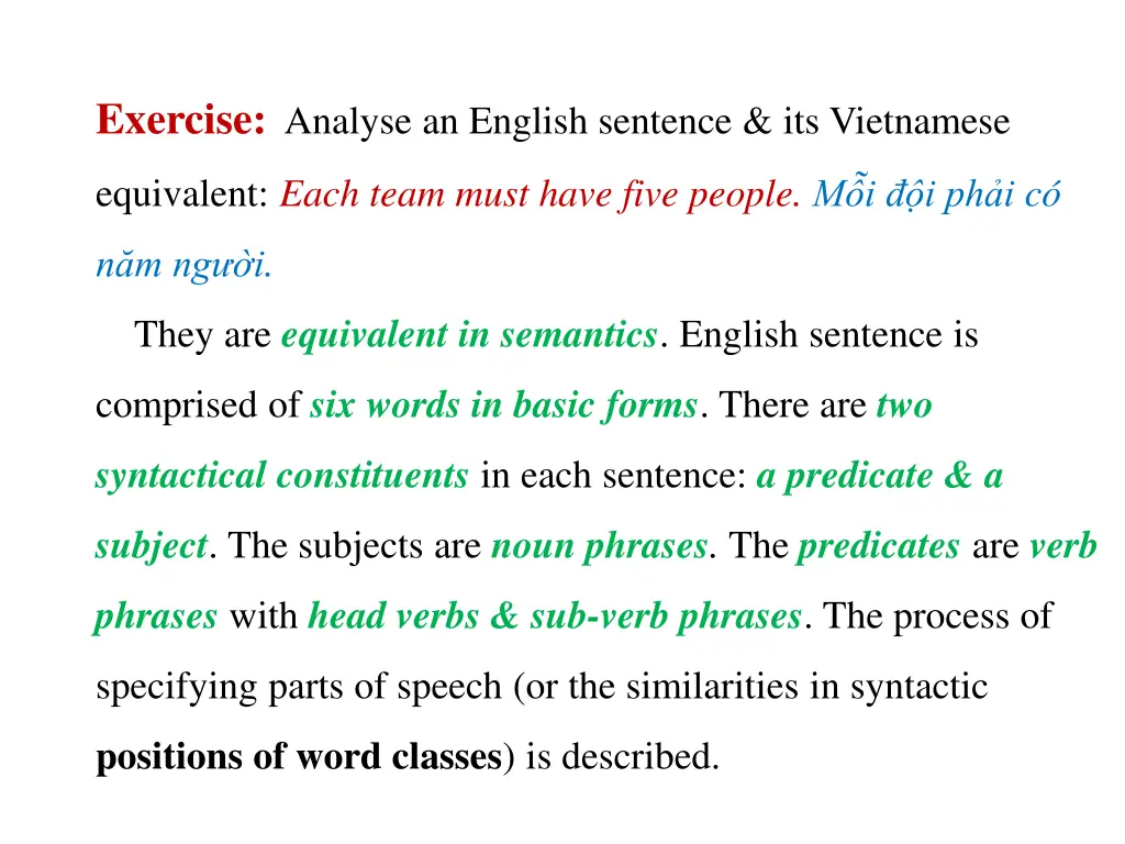 exercise analyse an english sentence
