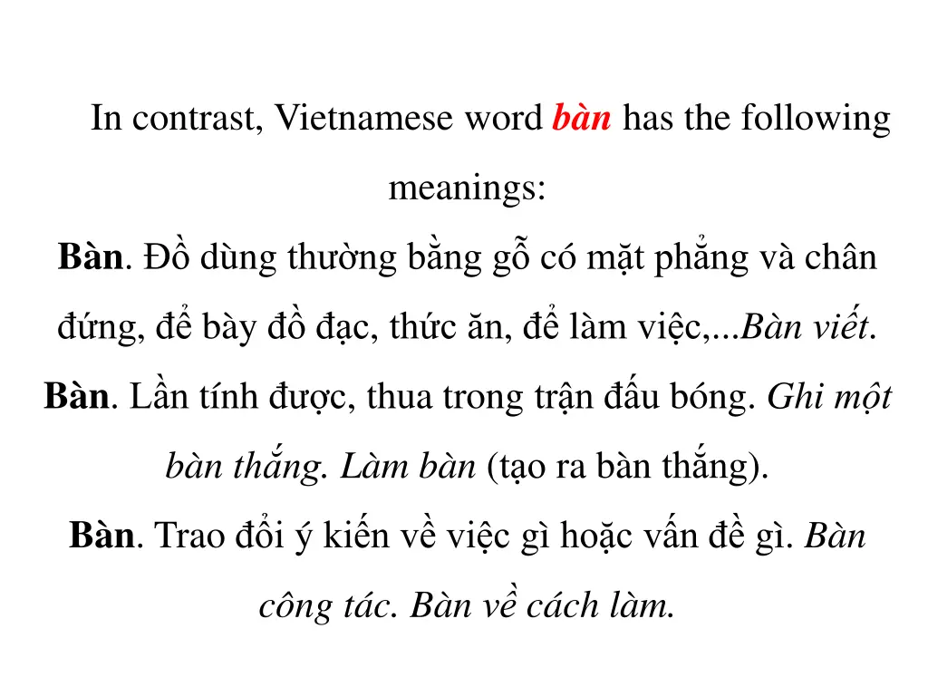 in contrast vietnamese word b n has the following