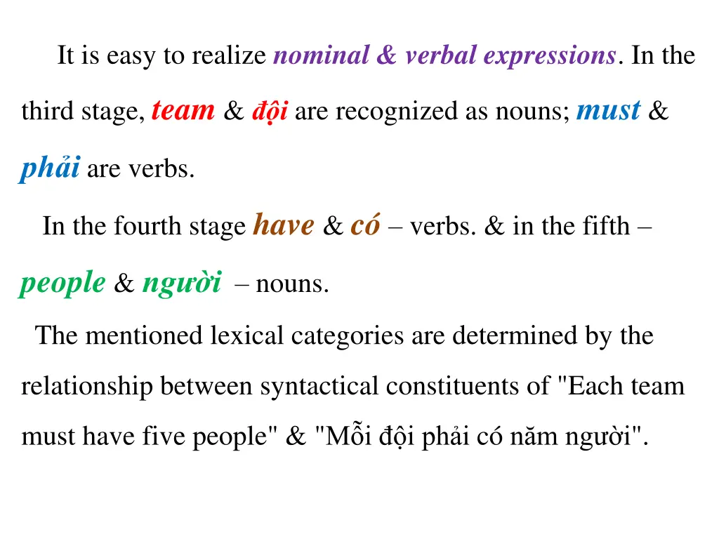 it is easy to realize nominal verbal expressions