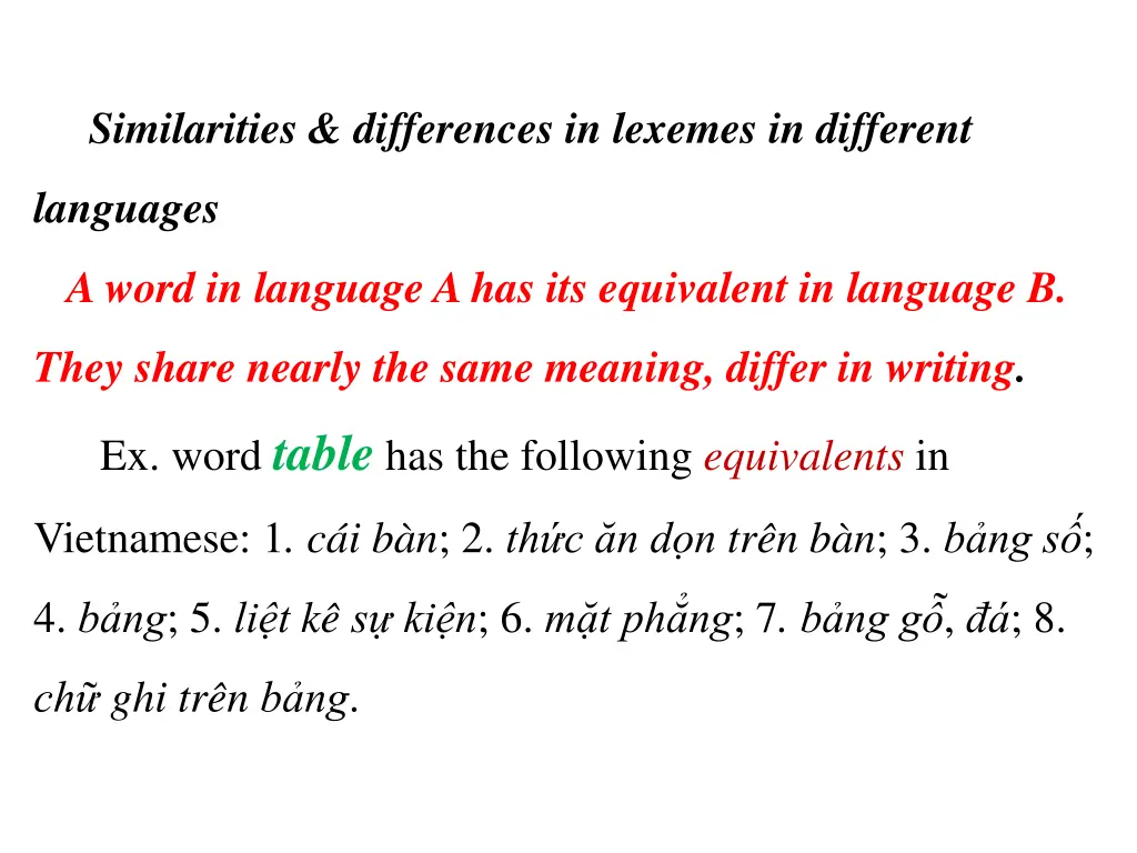 similarities differences in lexemes in different