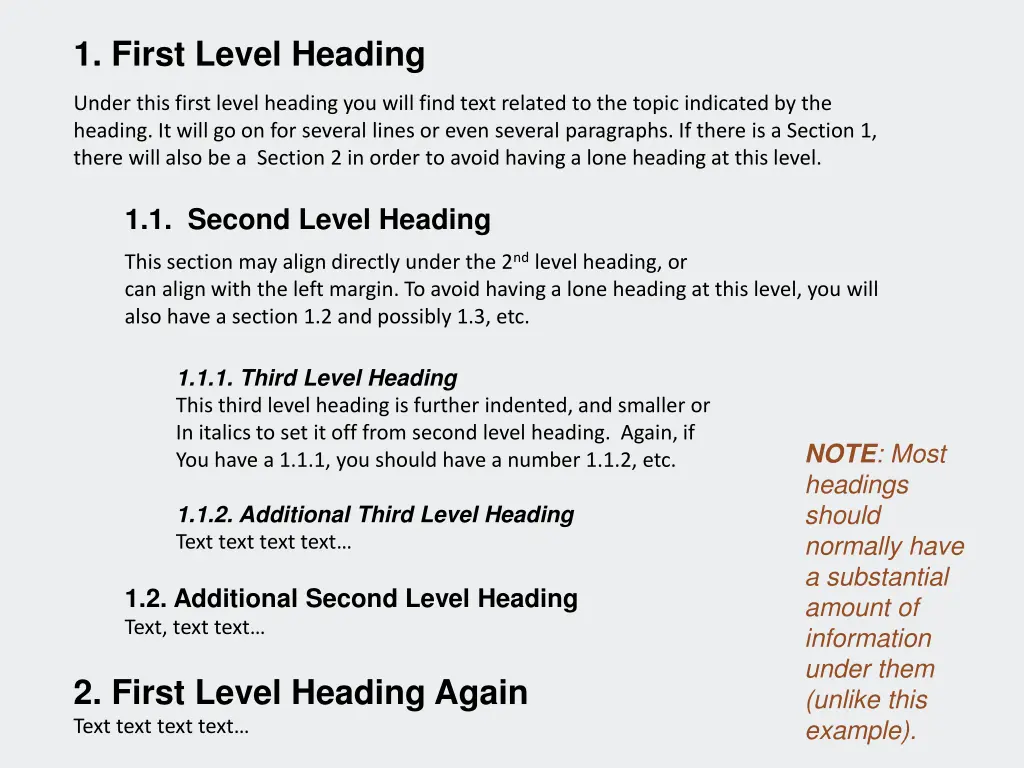 1 first level heading