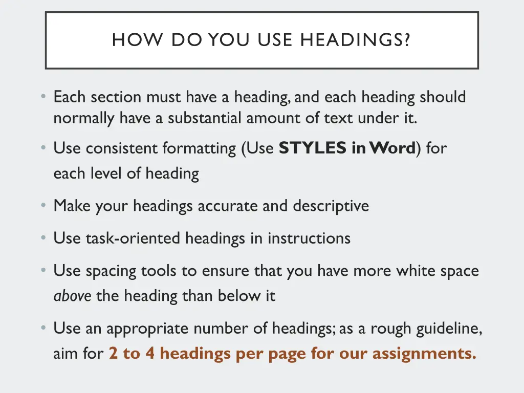 how do you use headings