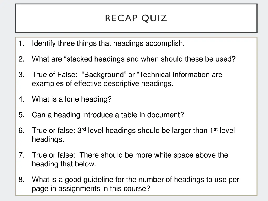 recap quiz