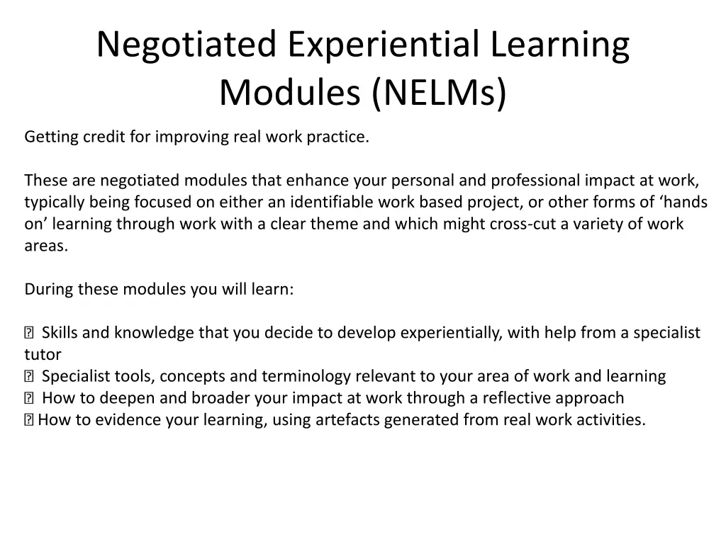 negotiated experiential learning modules nelms