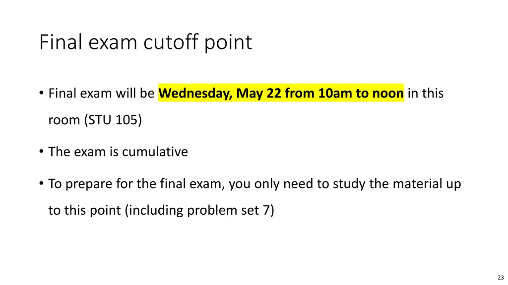 final exam cutoff point