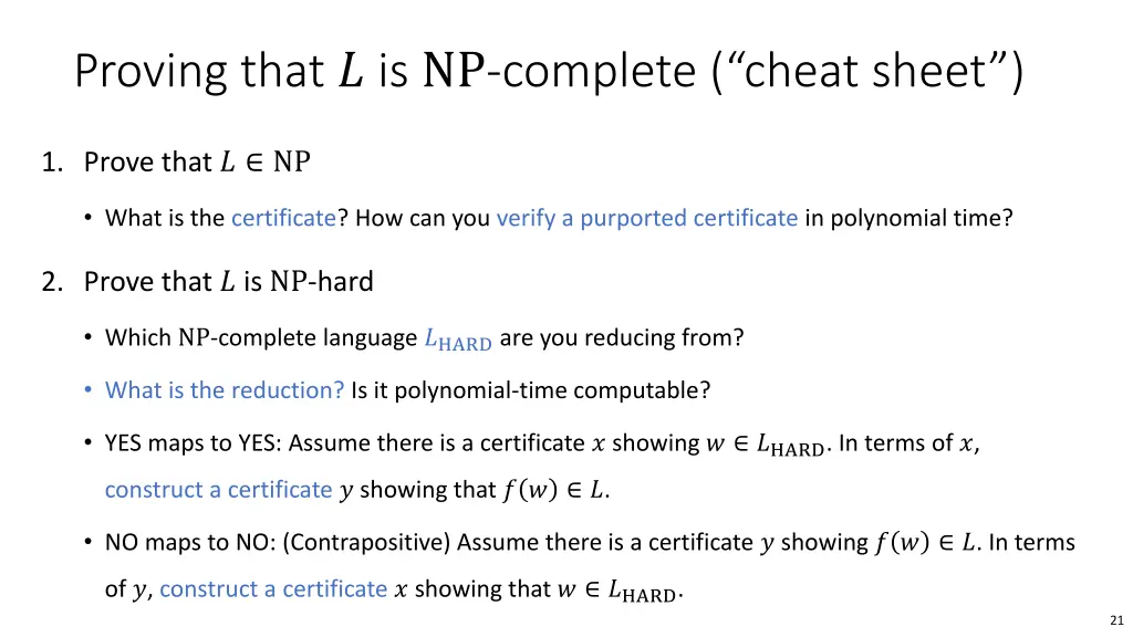 proving that is np complete cheat sheet