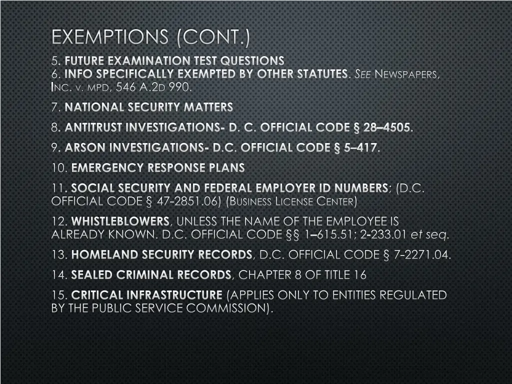 exemptions cont 5 future examination test