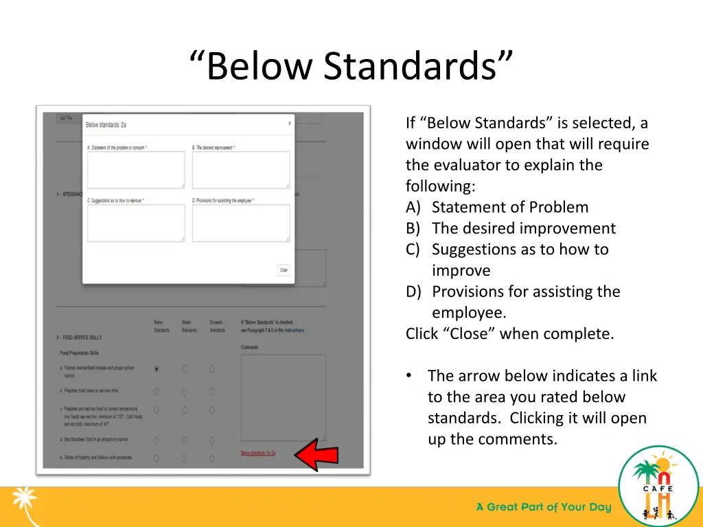 below standards