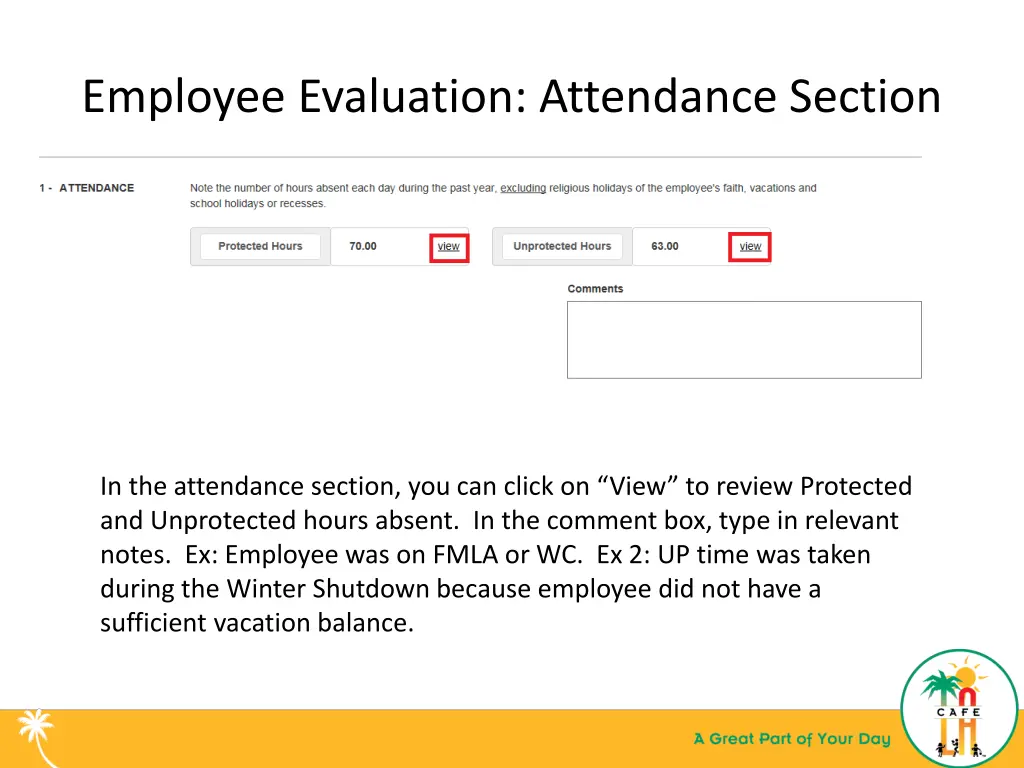 employee evaluation attendance section