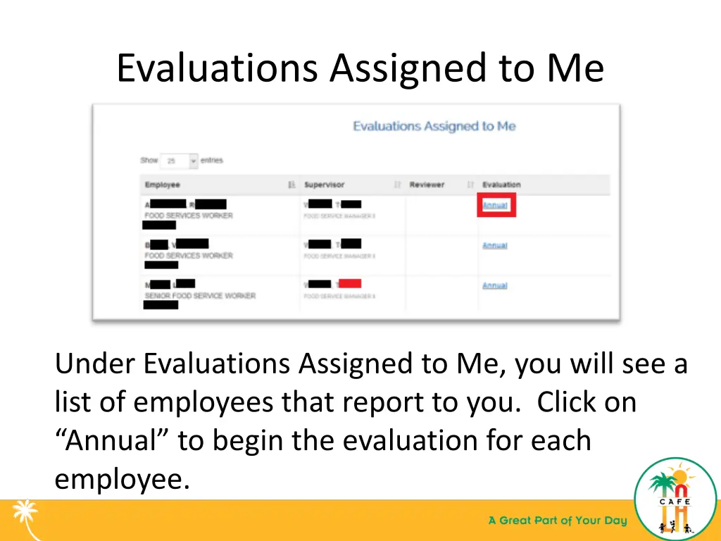 evaluations assigned to me