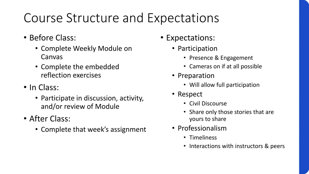 course structure and expectations